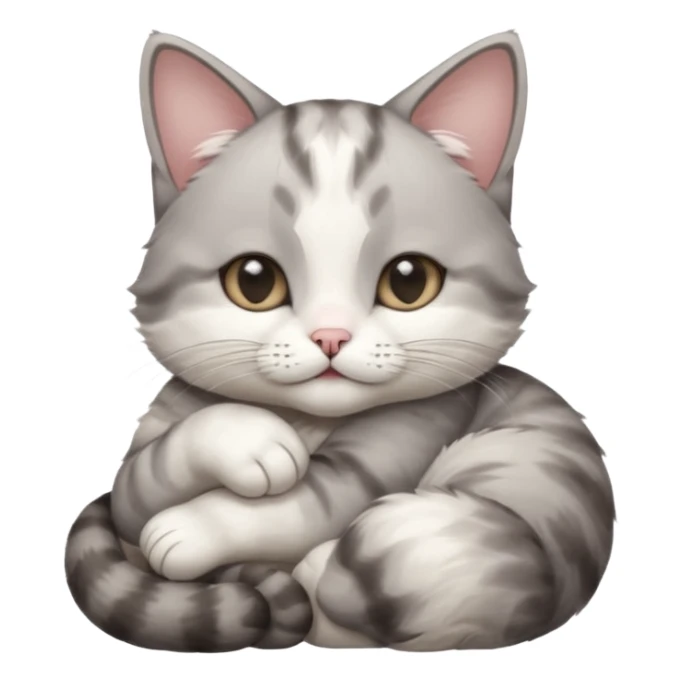 grey and white small cat with its eyes closed lying down with its paw curled under his chin holding it up sticker