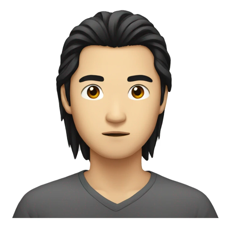 asian guy with long black hair serious face sticker