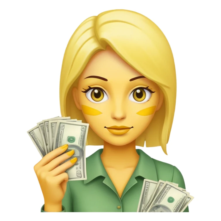 yellow skin woman holding money bills sticker