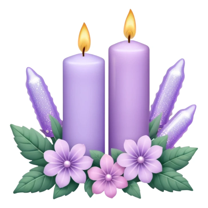 Aesthetic scenic romantic lavender lilac pastels beautiful gorgeous holy divine spiritual pretty elegant sparkly shiny scene of Candles, flowers, plants leaves, scenic aesthetic scenery sticker