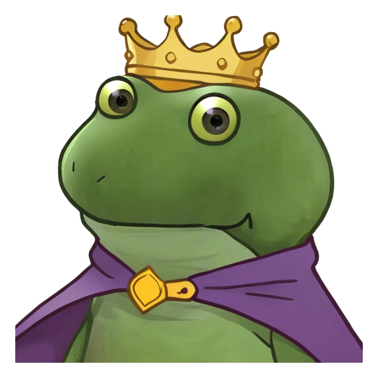 bufo the king wearing a purple cape and gold crown sticker