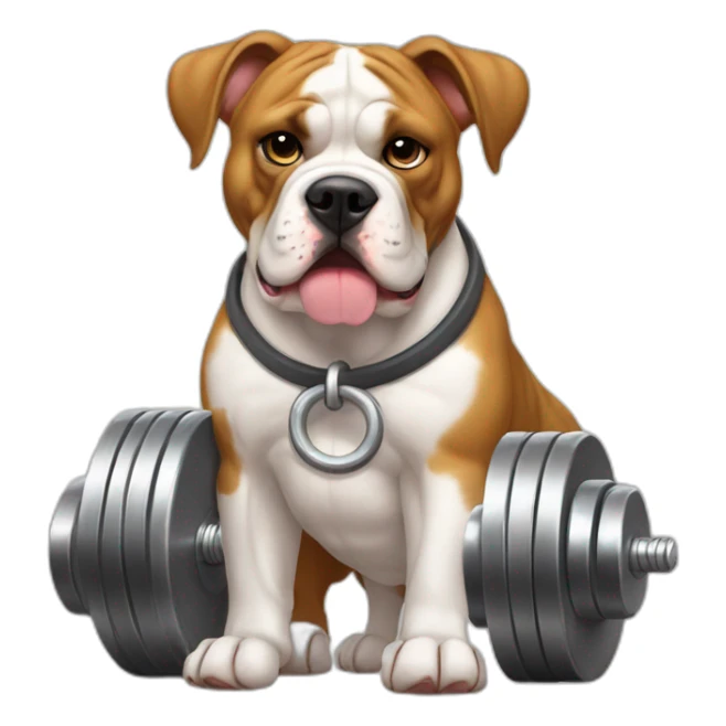 Muscly American bulldog with weights in his paws sticker