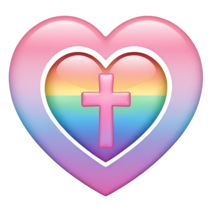 Heart infront of cross, pastel pink and rainbow sticker