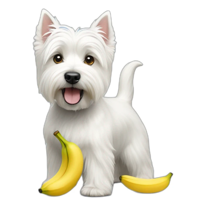 West Highland White terrier with small banana sticker