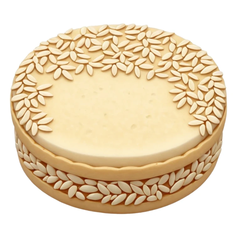 A round puffed rice cake, flat disc shape, light beige/off-white color, bumpy textured surface showing compressed puffed rice grains, crispy appearance, simple flat design, centered on transparent background. sticker