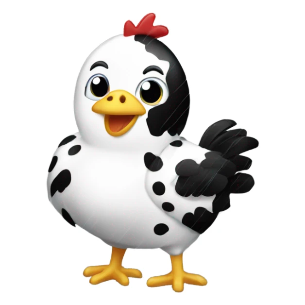 Black and white spotted chicken in the rain sticker