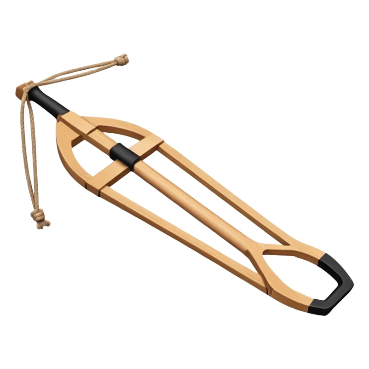 A classic Y-shaped wooden slingshot with rubber band sticker