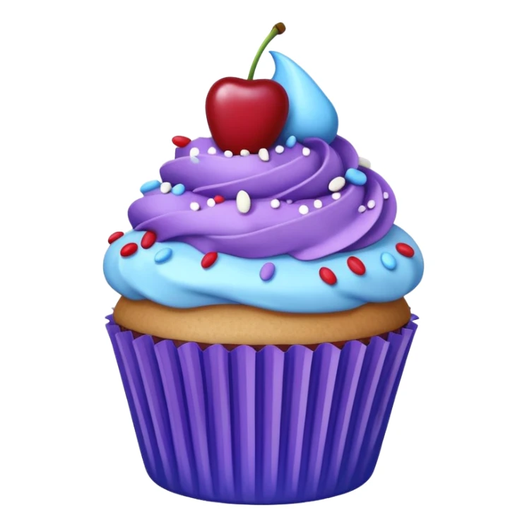 Cartoon Cupcake: blue cream, purple paper, sprinkles with cherry on top  sticker