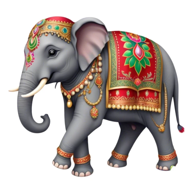 Decorated Indian elephant – Cinematic Realistic Decorated Indian Elephant, depicted as a majestic elephant adorned with vibrant, ornate ceremonial decorations and rich, colorful fabrics, set against a festive Indian backdrop with warm golden lighting that highlights its cultural significance. sticker