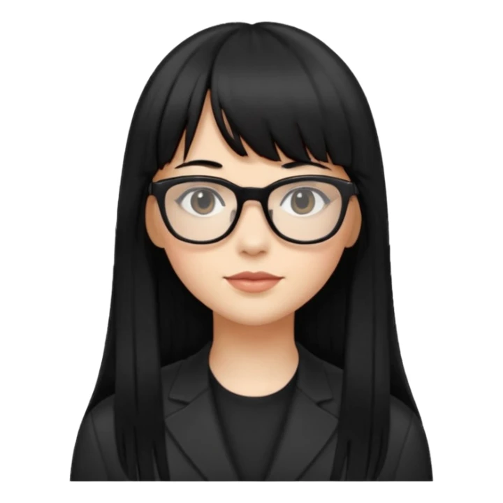 eu quero um icon de snapchat de uma mulher com o fundo da foto cor branco, cor da pele normal, óculos pretos, cabelo preto liso grande com franja sticker