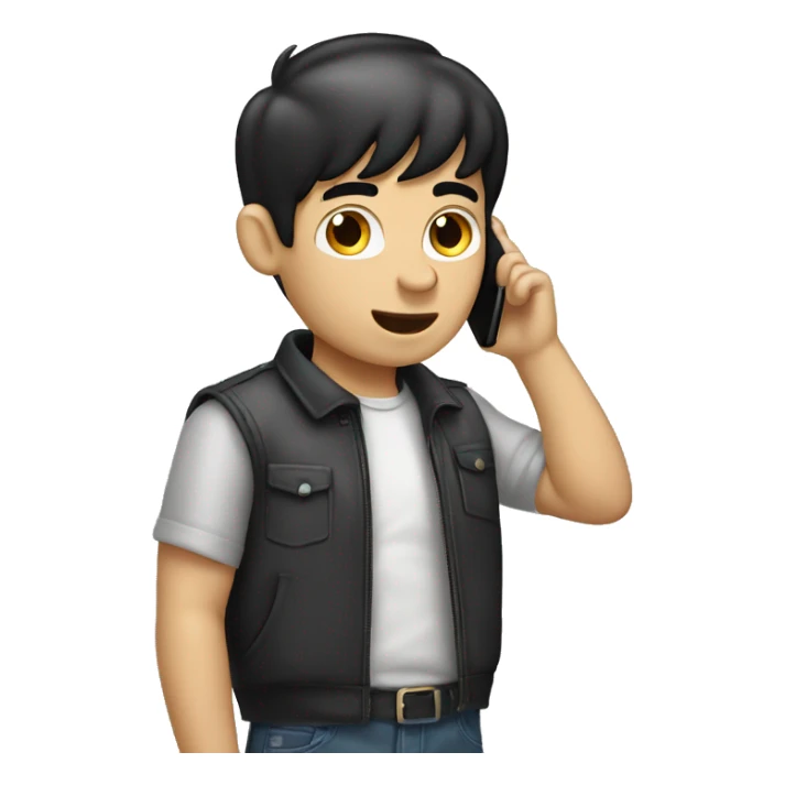 white boy black hair talking in the cellphone in ears sticker