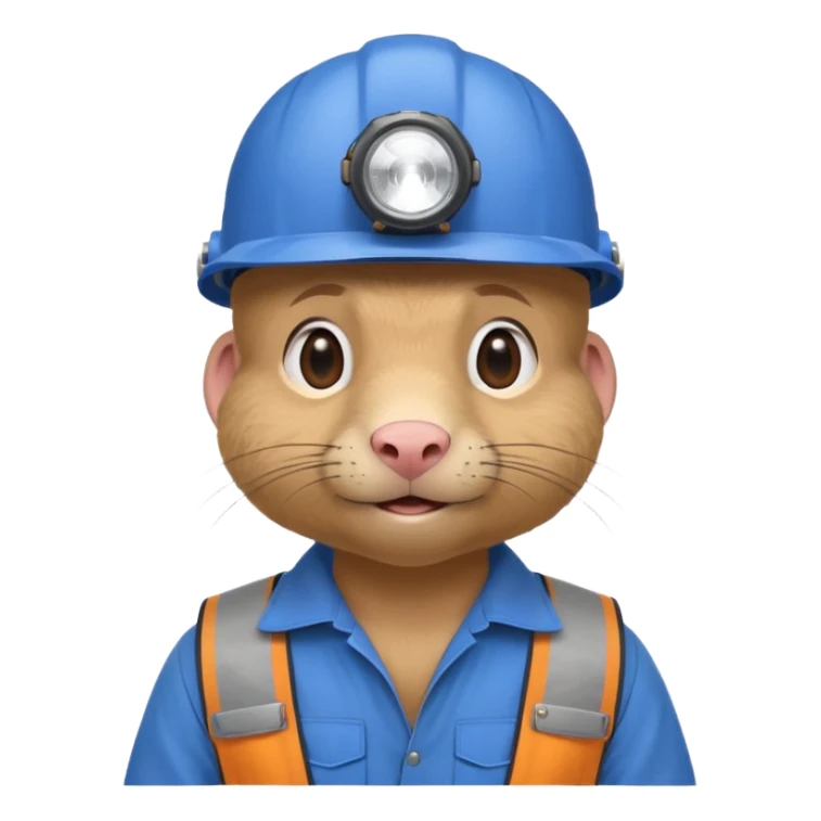 a mole rat, blue helmet, headlamp, worker cloth sticker