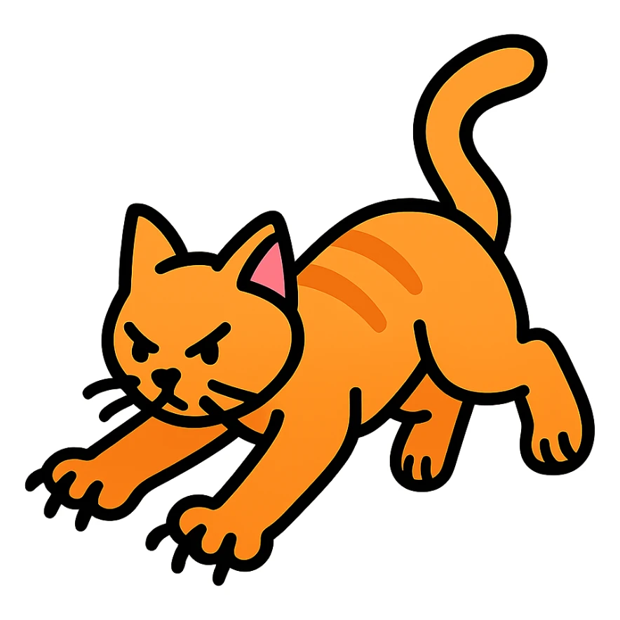 colorful outlined icon of a cat pouncing with claws extended in dynamic pose sticker