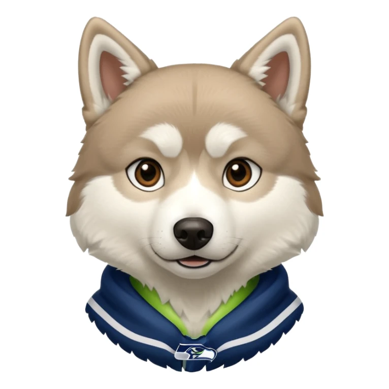 White  brown husky with Seattle Seahawks gear sticker