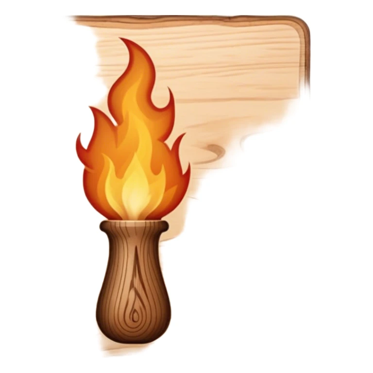 Pyrography icon, burning tool creating a detailed design on wood, visible heat marks and intricate patterns forming, smoke rising, wood texture, minimalistic style, clean lines, transparent background. sticker