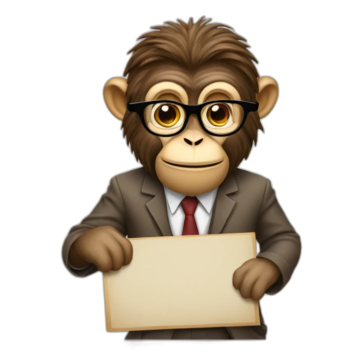 professor monkey with beard, glasses, mustache holding a sign like sticker