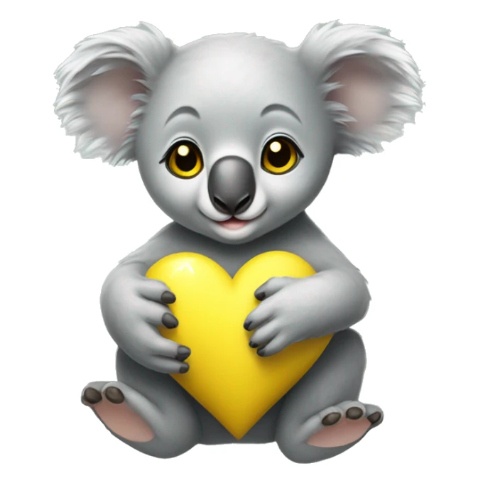 Baby koala with yellow heart in its paws  sticker