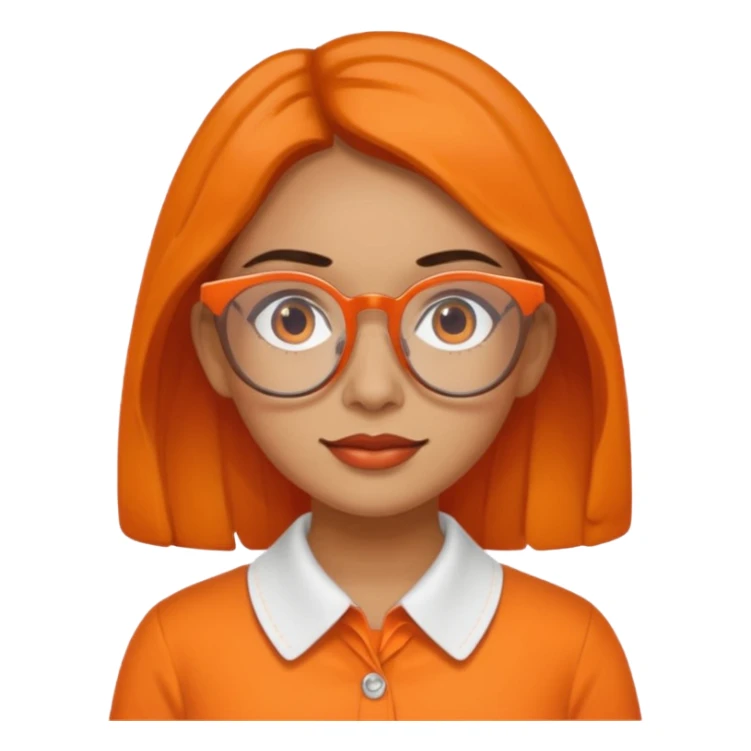 hispanic woman with  orange sectacles and orange blouse  with a collar sticker