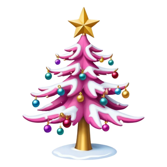 Pink Christmas tree with snow on the branches and a gold star on top sticker