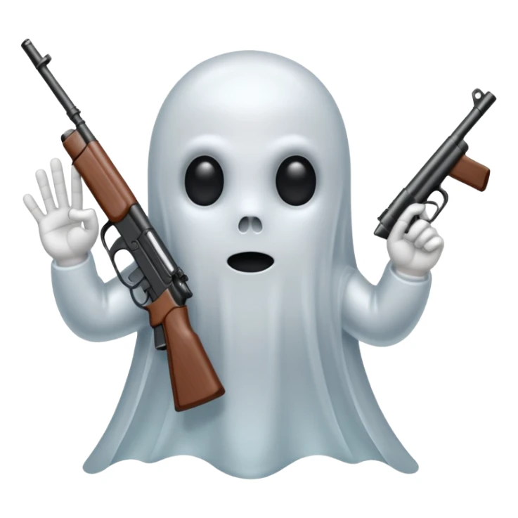 Fantasmas con un fusil y haciendo haciendo en en forma de V con los dedos sticker