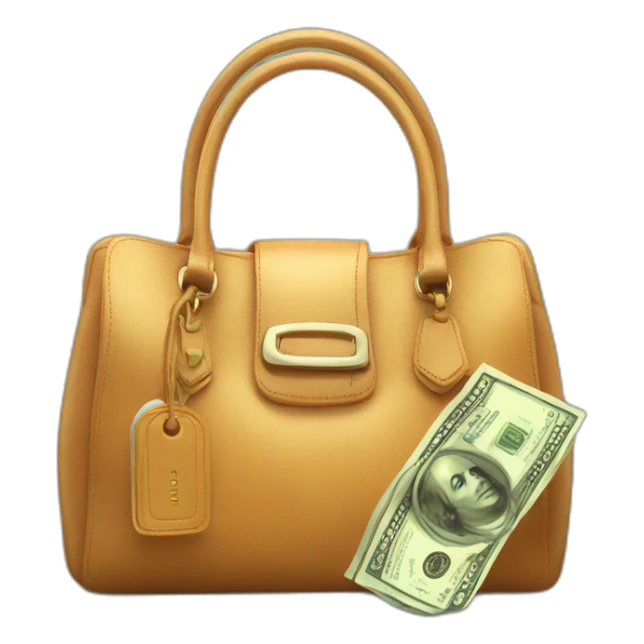 luxurious bag with sales tag and money sticker