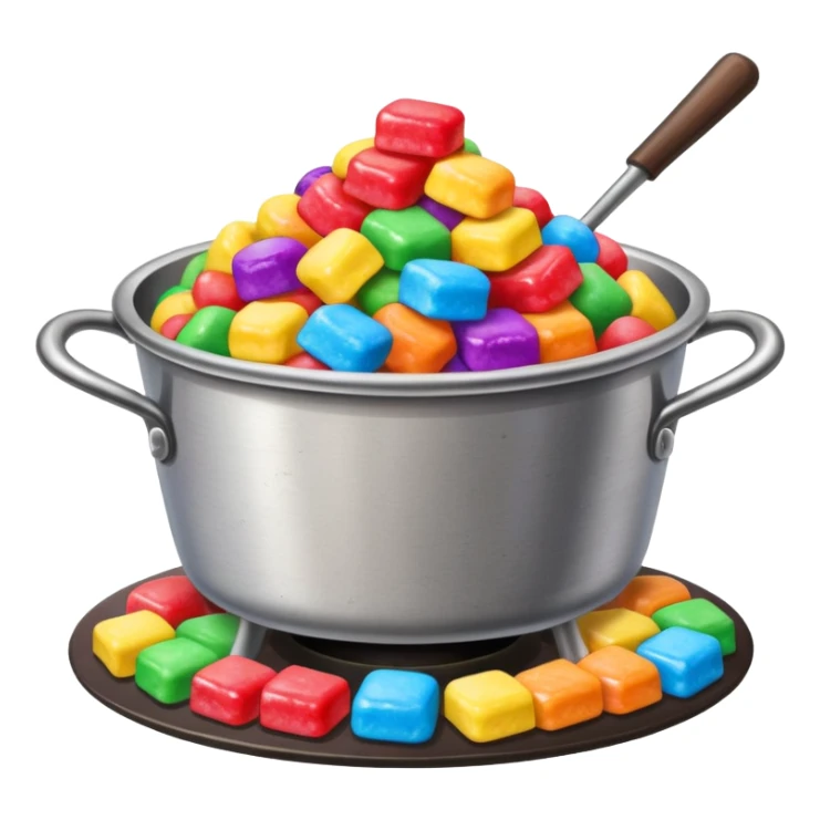 Blackstone grill with pile of mashed up rainbow candies and hibachi flippers sticker