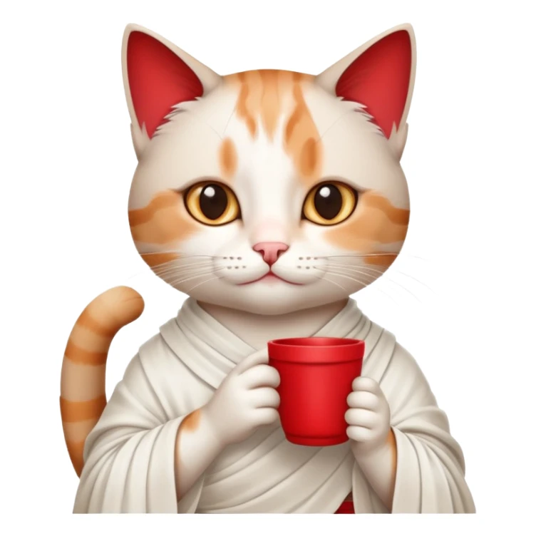 cat wearing a toga, holding a drink, classic college party look sticker