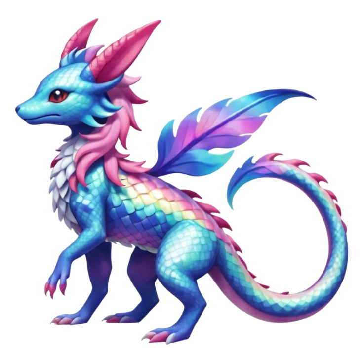 Rainbow Scaley Exotic Salandit-Aurorus-Sylveon-Suicune-Fakémon-hybrid-creature (full body) sticker