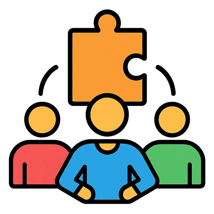 teamwork, flat modern icon style, simple, clean lines, minimalistic, people collaborating sticker
