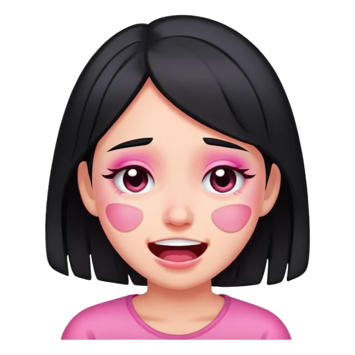 pink crying and laughing black-haired girl sticker