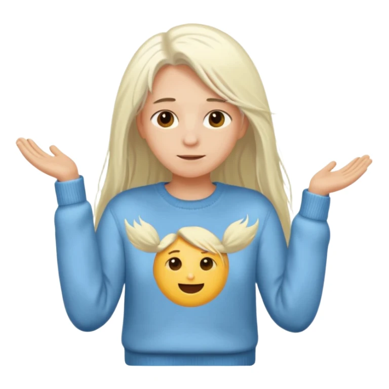 blond person with long white hair taking off a sweater, simple features, emoji style sticker