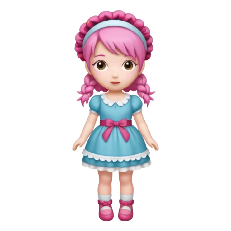 Isolated detaile illustration incredibly raspberry torte doll figurine full body with pink hair and a raspberry hairband sticker