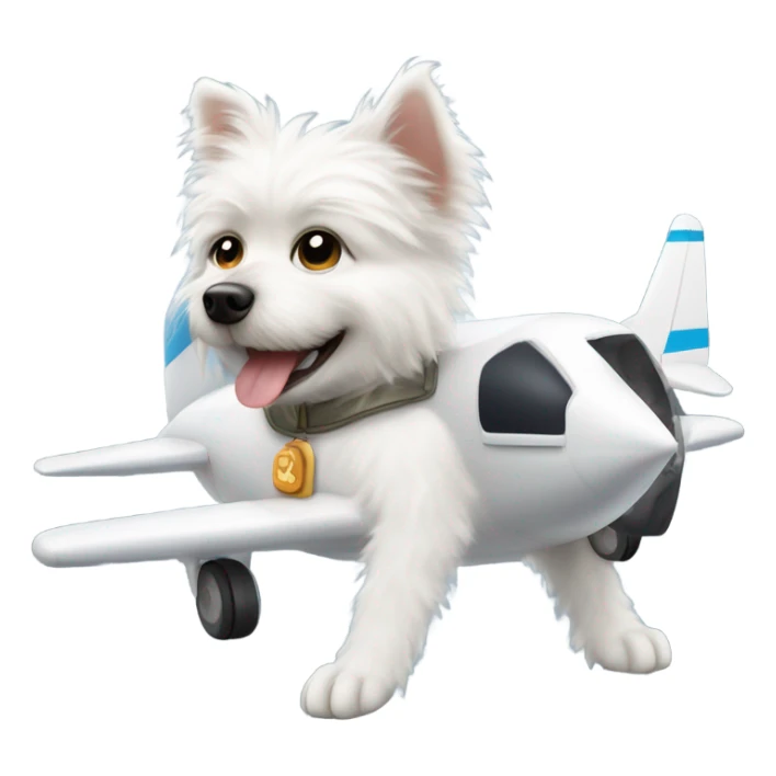 cute white dog riding a jet plane sticker