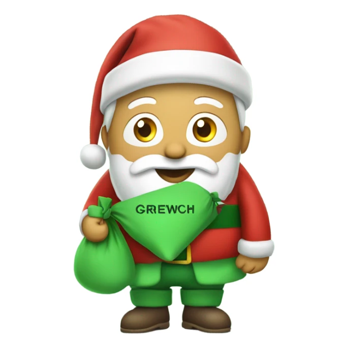 Santa with beard, carrying his sack while wearing a green t-shirt with the words ‘Greenwich Health’ written in white letters  sticker