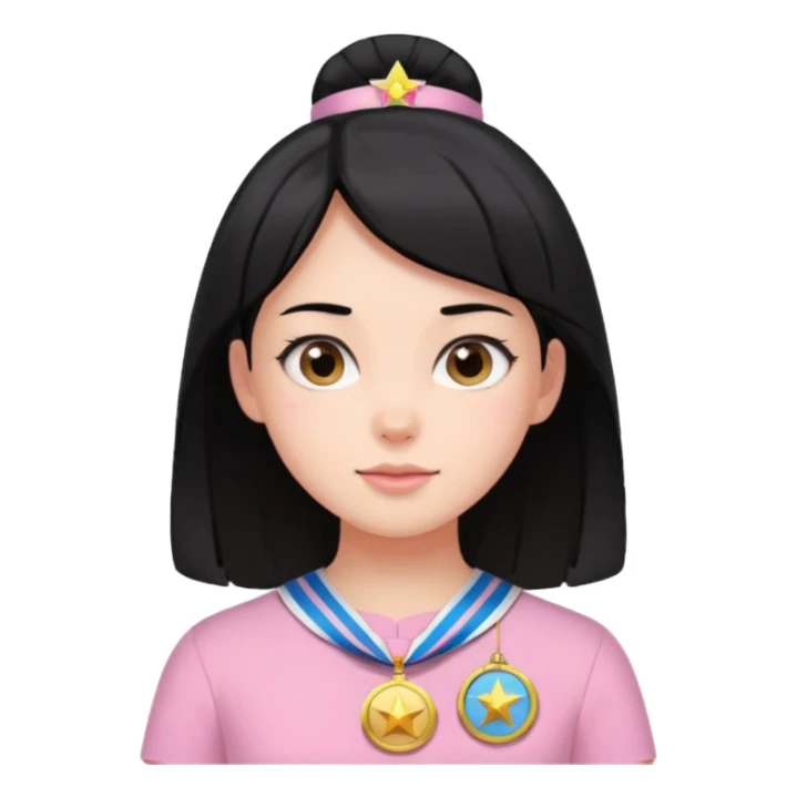 black haired girl wearing pastel pink with medals sticker