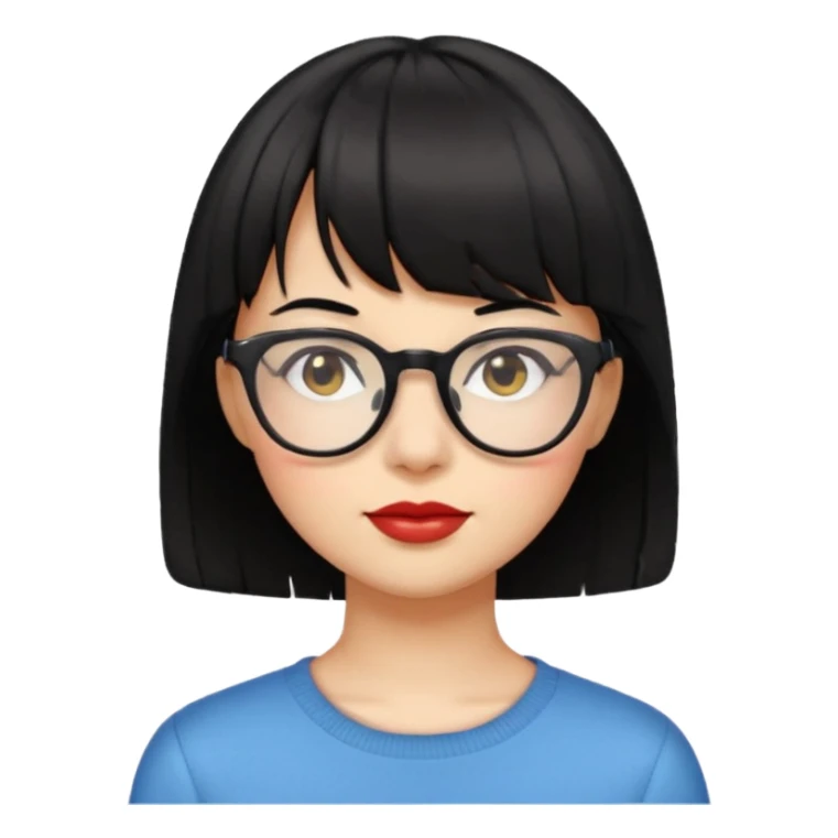 mujer de cabello corto negro y lentes, cabello con flequillo, emoji style sticker