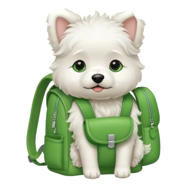 baby white dog wear green backpack sticker