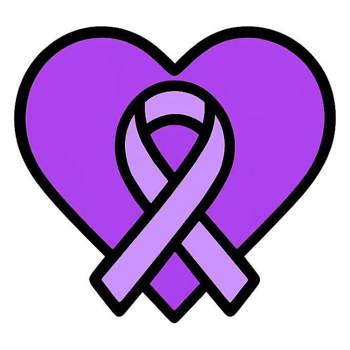 purple heart with a ribbon, color outline icon style sticker