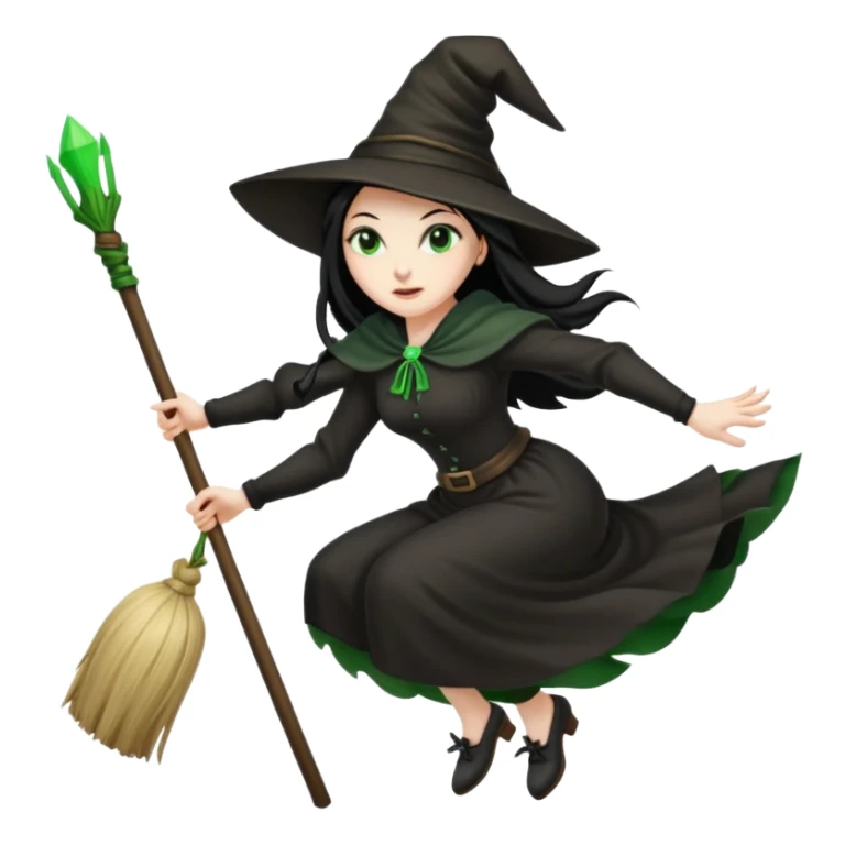 wicked looking witch flying high in the air on a broom sticker