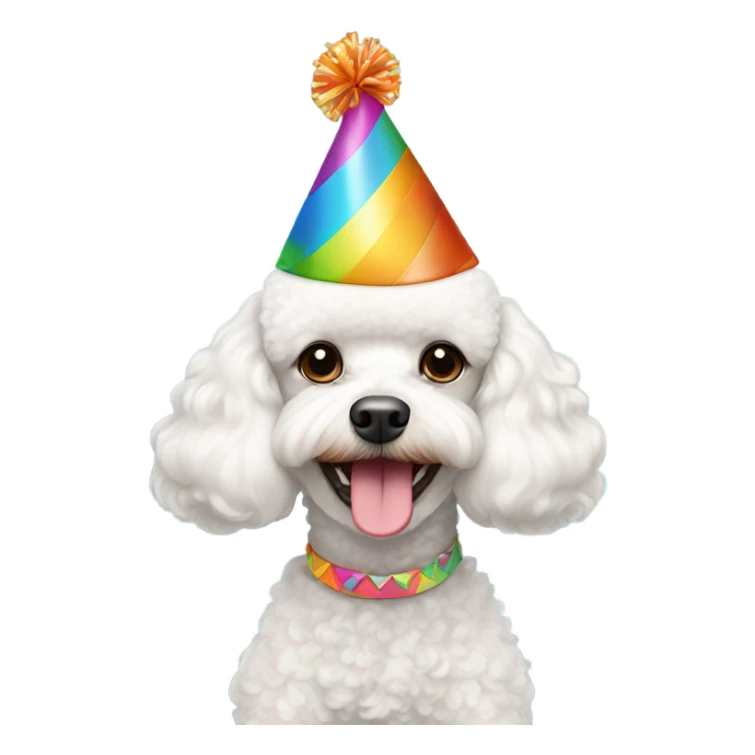 White male Toy poodle wearing birthday hat sticker