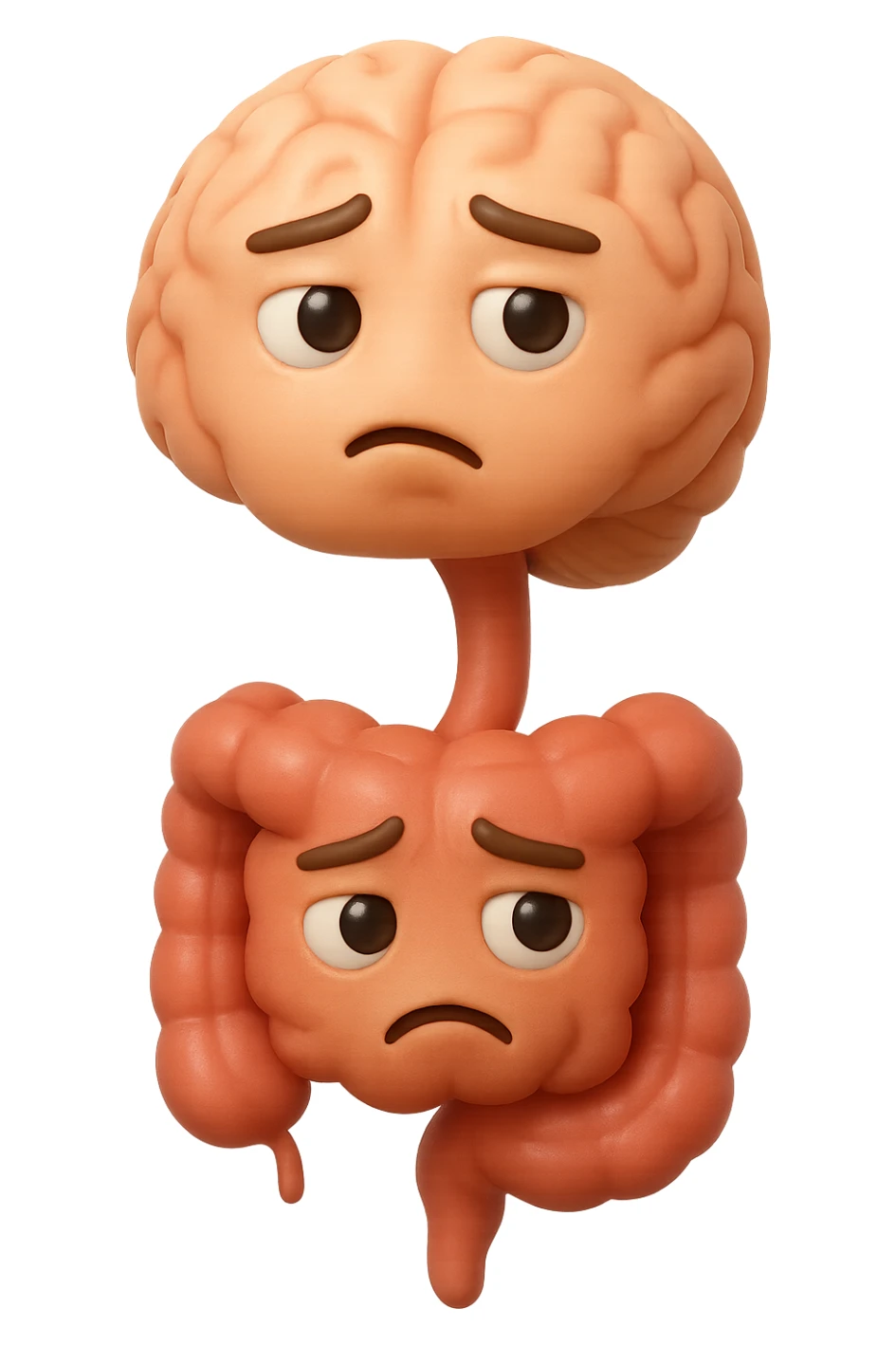 EMOJI STILE IPHONE 3D DI cervello e intestino umani collegati verticalmente con espressione dubbiosa in volto E FALLO MOLTO REALISTICO IN 3D sticker