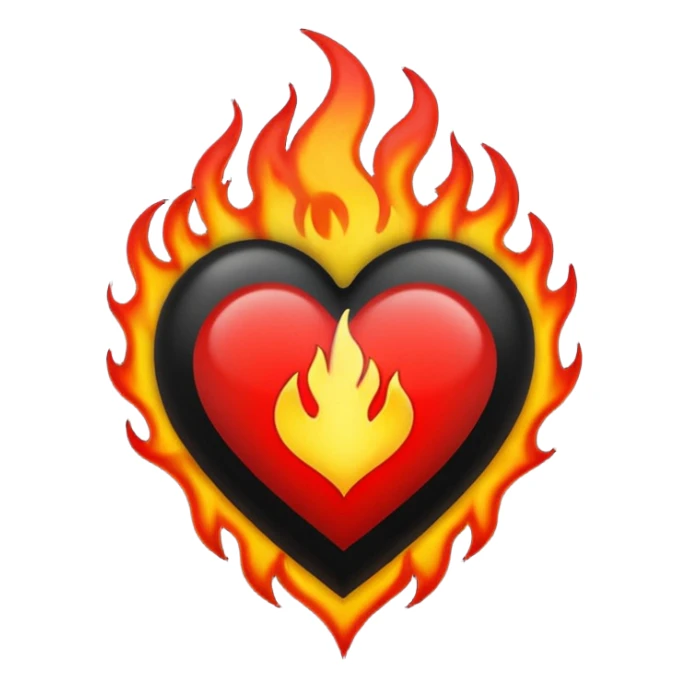 Black and red heart with flames tattoo style sticker
