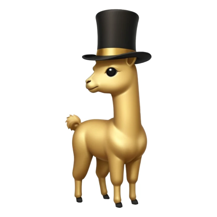 A small golden llama silhouette wearing a black top hat sticker