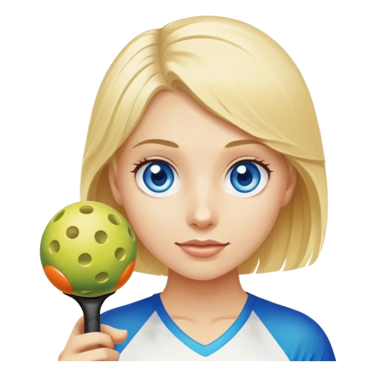 Blond girl with blue eyes holding a pickleball sticker