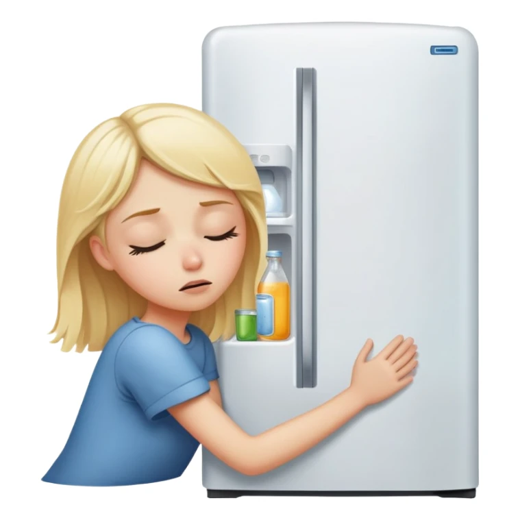 Blond girl trying to sleep next to a refrigerator  sticker