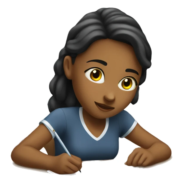 the girl is sitting at the table and writing in a notebook sticker