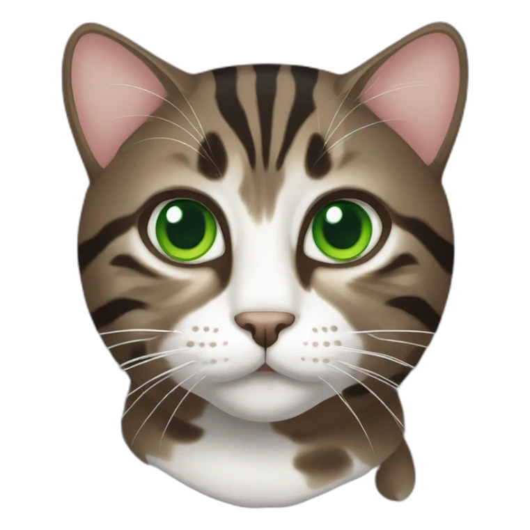 Dark Brown and white tabby cat with green eyes sticker