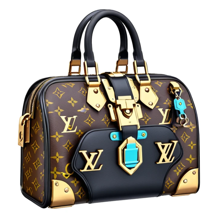 8k, 8000x7000 pixels, Isolated, 3d render. highly detailed cyberpunk fantasy theme and color scheme of a luxurious Louis Vuitton bag sticker