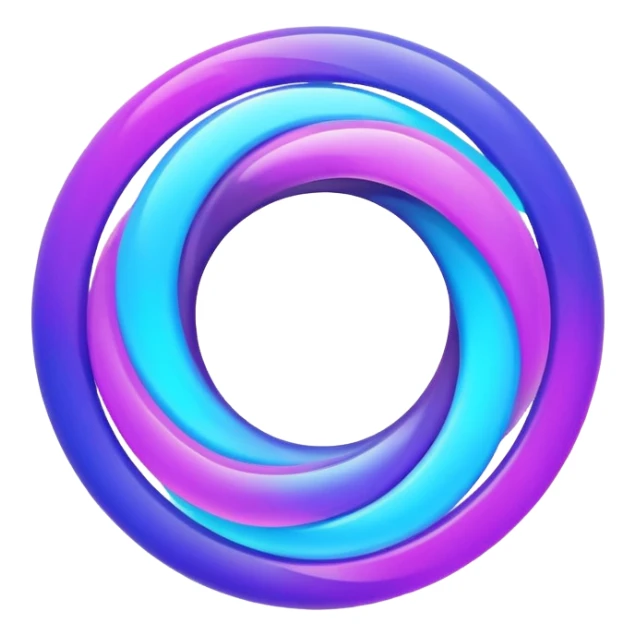 Futuristic retry symbol for a game: glowing circular energy ring with a rotating neon core, vibrant blue and violet Virtuosa colors, smooth soft shapes like a friendly floating orb, dynamic swirl effect suggesting a restart. Playful, modern, high-tech. No text. Full background. sticker