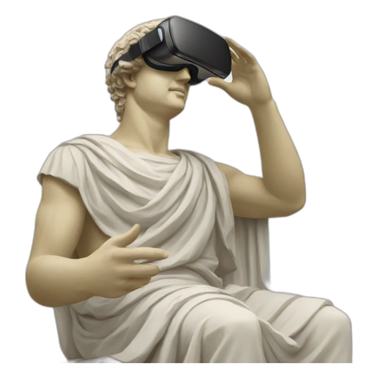 a statue of a greek oracle with vr headset sticker